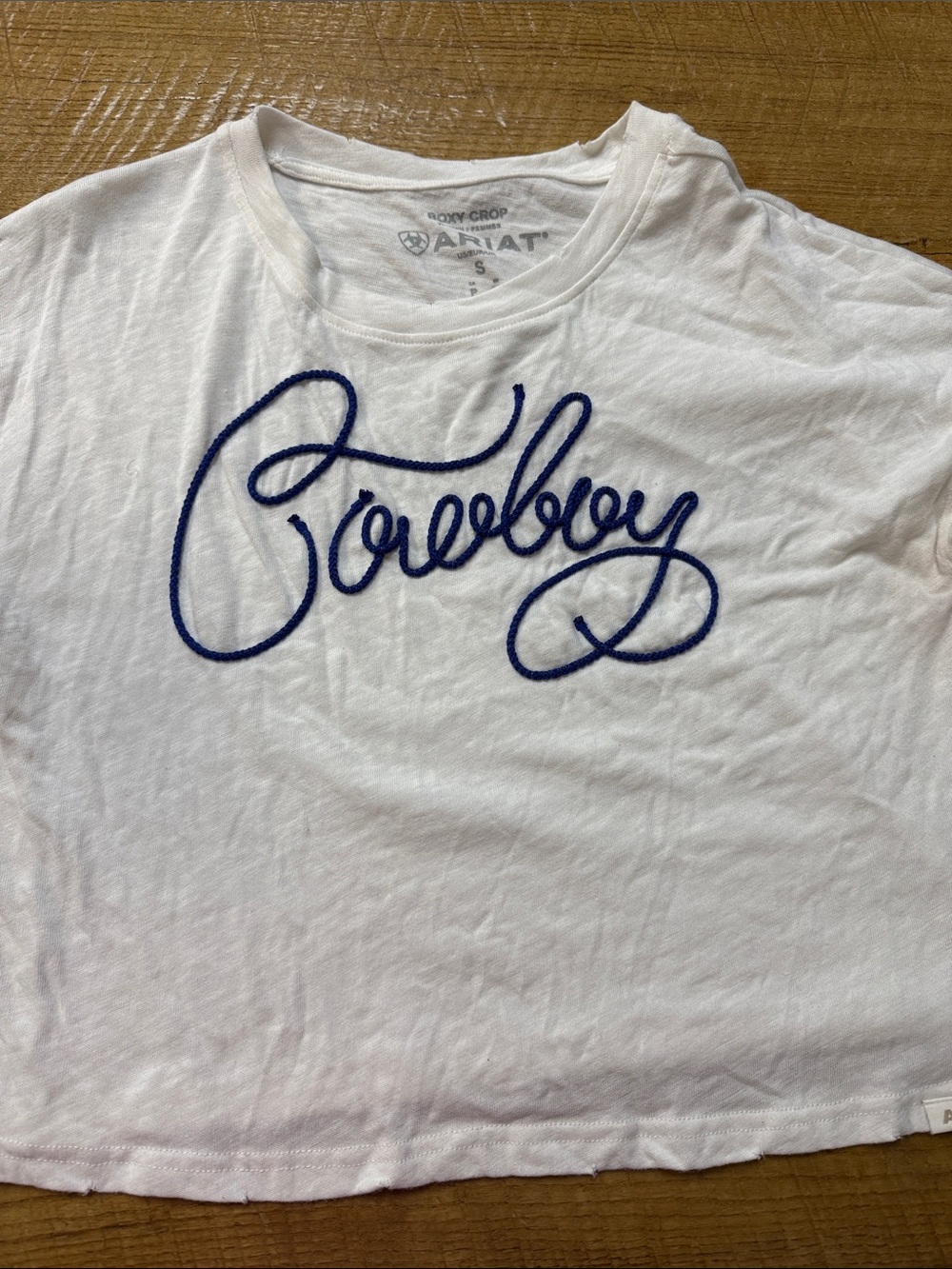 Ariat White Crop Tee with Navy Script